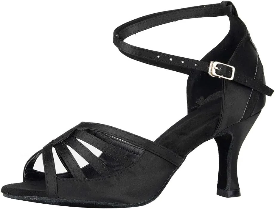 SWDZM Women's Latin Dance Shoes Satin Rhinestone Professional Ballroom Salsa Practice Performance Dance Shoes,Model-YCL430,