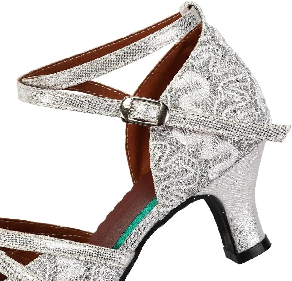 SWDZM Womens Tango Dance Shoes Ballroom Sequins Latin Dancing Shoes Closed Toe Low Heel