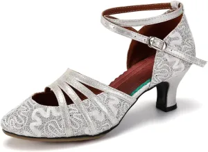SWDZM Womens Tango Dance Shoes Ballroom Sequins Latin Dancing Shoes Closed Toe Low Heel