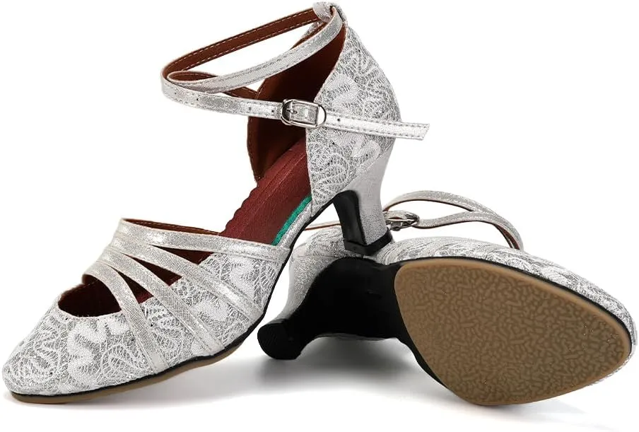SWDZM Womens Tango Dance Shoes Ballroom Sequins Latin Dancing Shoes Closed Toe Low Heel