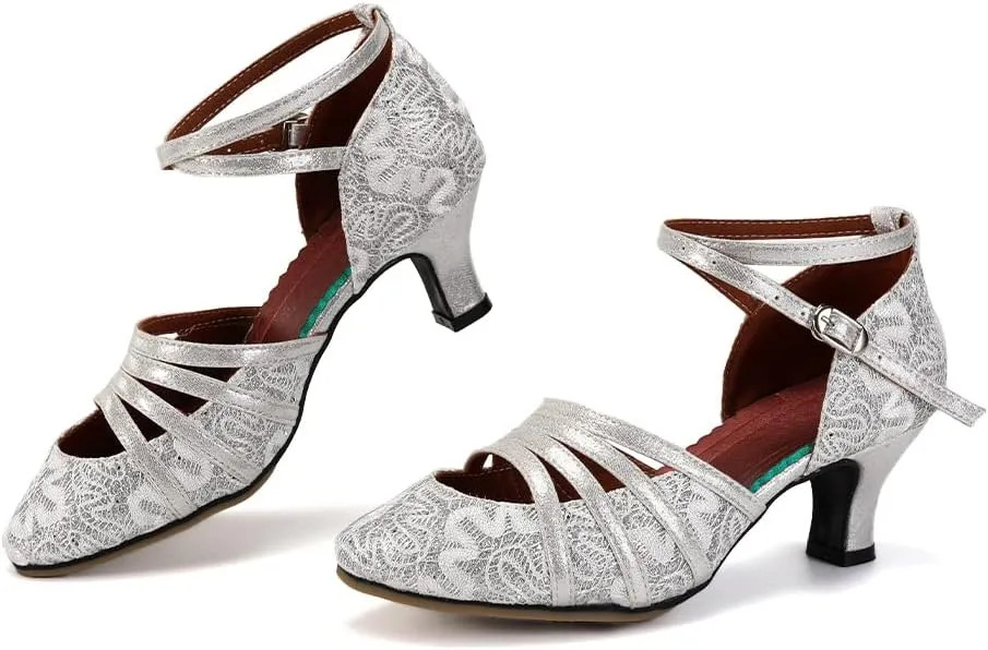 SWDZM Womens Tango Dance Shoes Ballroom Sequins Latin Dancing Shoes Closed Toe Low Heel