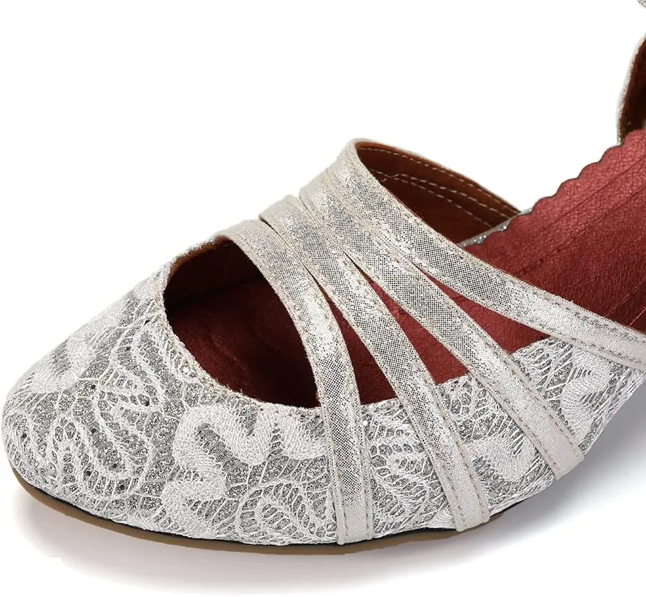 SWDZM Womens Tango Dance Shoes Ballroom Sequins Latin Dancing Shoes Closed Toe Low Heel