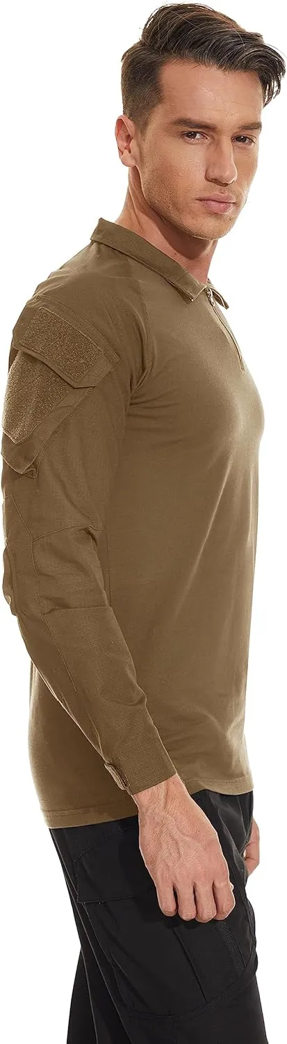 TACVASEN Men's Tactical Shirt Long Sleeve Combat Shirt 1/4 Zip with Pockets Military Army Paintball Airsoft Breathable