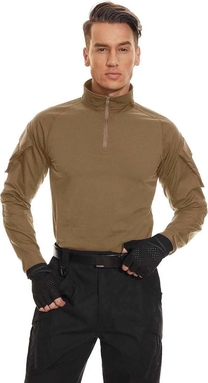TACVASEN Men's Tactical Shirt Long Sleeve Combat Shirt 1/4 Zip with Pockets Military Army Paintball Airsoft Breathable