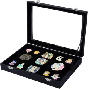 TANG SONG 11''x 7.9'' Brooch Storage Box Lapel Pin Display Case Jewelry Organizer Showcase (Black)