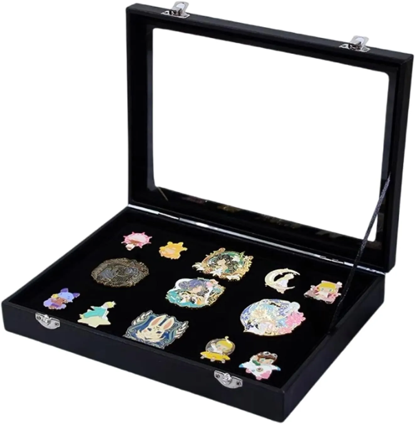 TANG SONG 11''x 7.9'' Brooch Storage Box Lapel Pin Display Case Jewelry Organizer Showcase (Black)