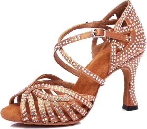 TDA Women's Fashion Cross Strap Satin Rhinestones Salsa Tango Ballroom Latin Modern Wedding Dance Shoes