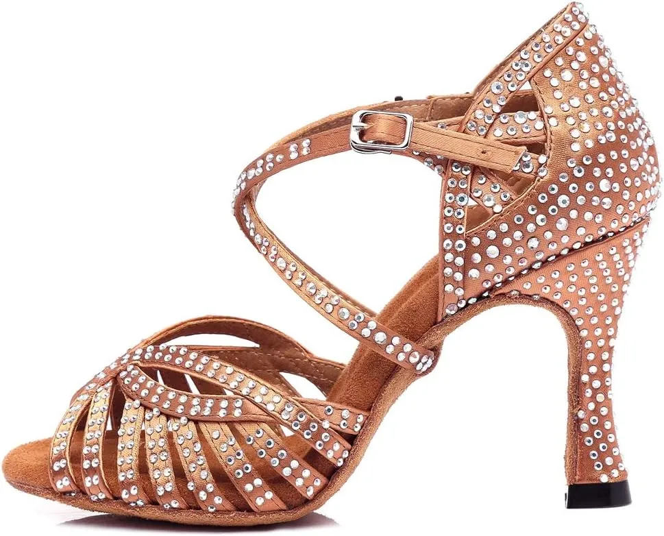 TDA Women's Fashion Cross Strap Satin Rhinestones Salsa Tango Ballroom Latin Modern Wedding Dance Shoes