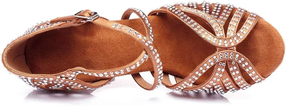TDA Women's Fashion Cross Strap Satin Rhinestones Salsa Tango Ballroom Latin Modern Wedding Dance Shoes