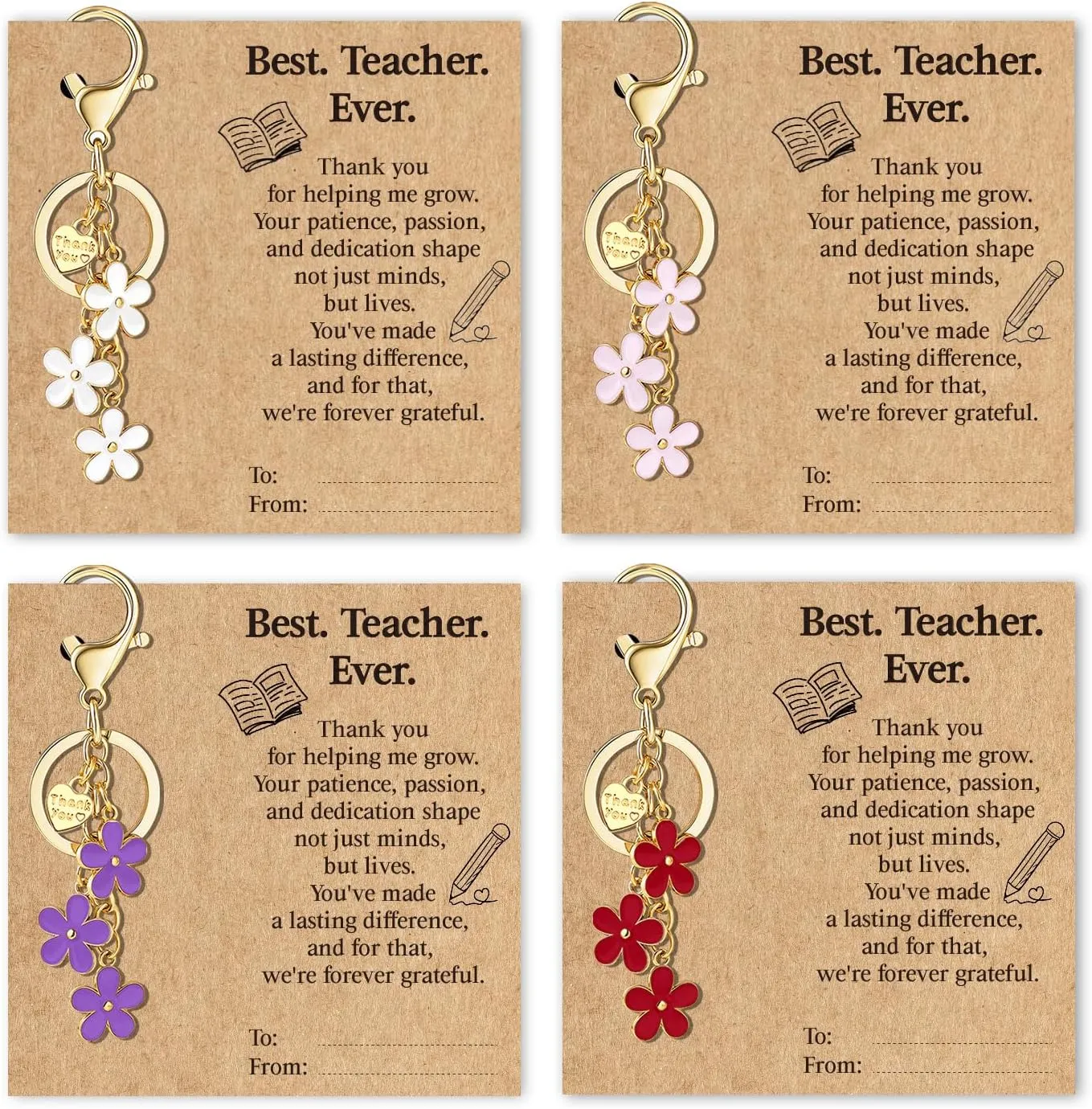 Teacher Appreciation Gifts Keychains in Bulk - Thank You for Helping Me Grow Keychains Gifts Purse&Backpack Accessories for Teacher Day Christmas