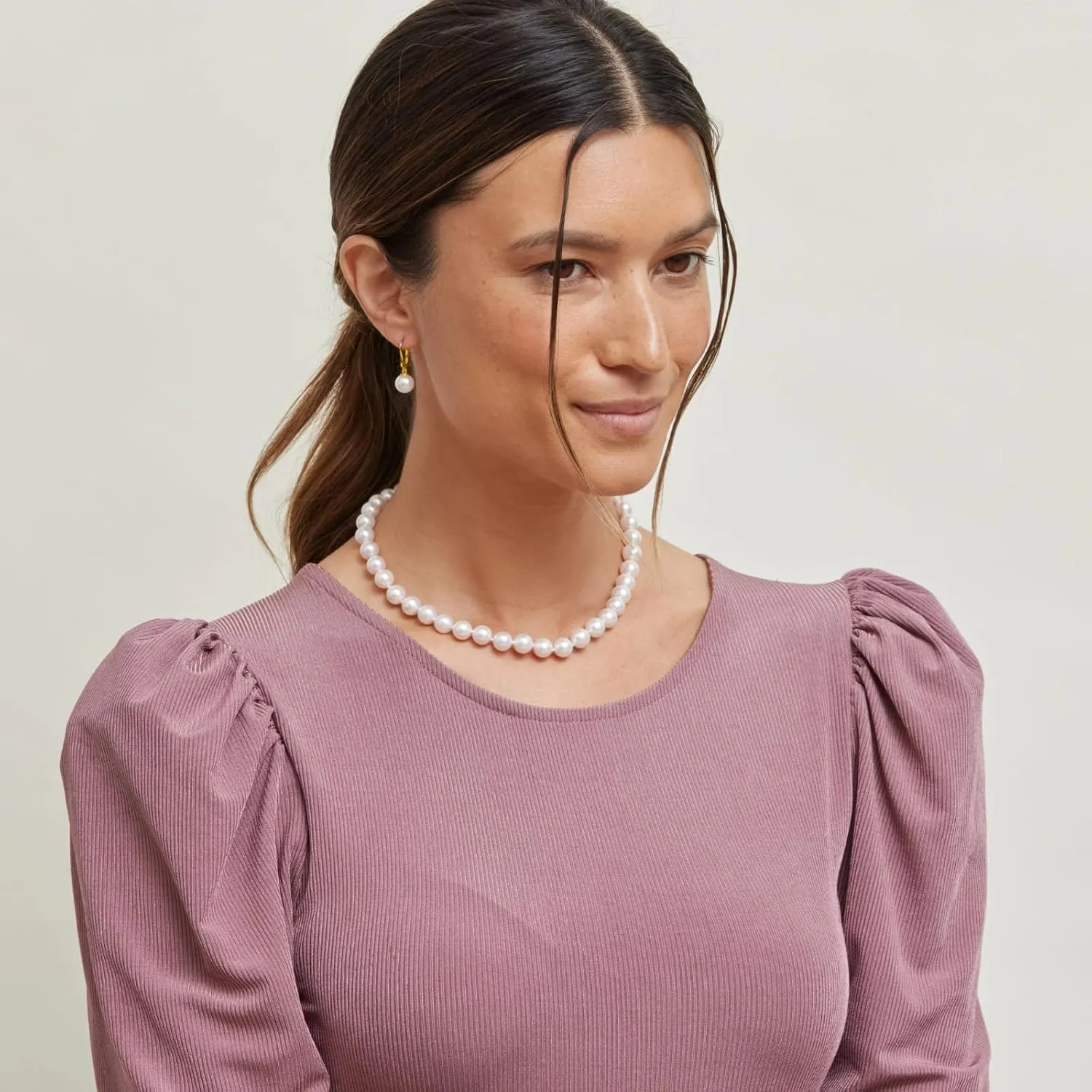 The Pearl Source AAA Quality Round Pink Freshwater Cultured Pearl Necklace for Women