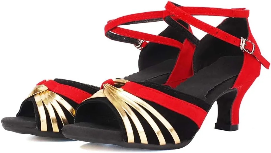 TINRYMX Women Latin Dance Shoes Open Toe Ballroom Salsa Tango Dancing Shoes, Model DY-08-5.5