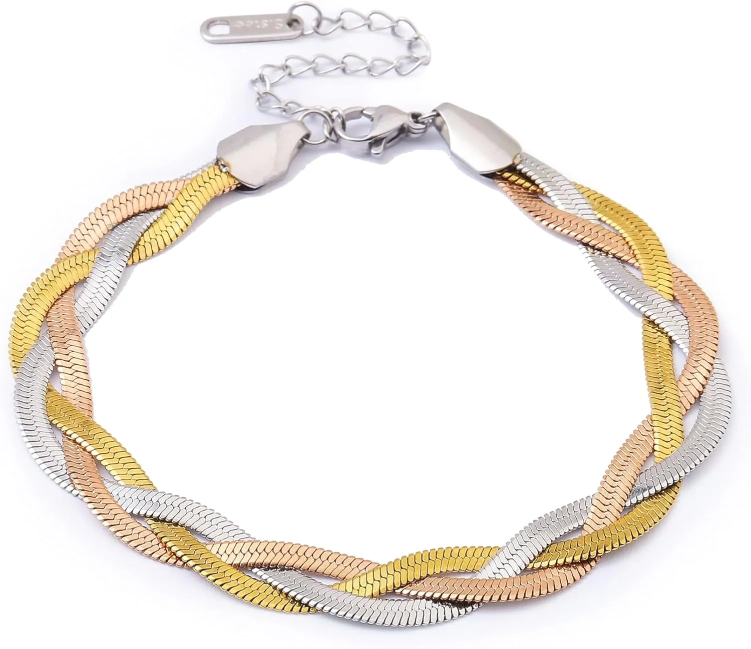 Tricolor Italian Mesh Bracelets for Women-Dainty Herringbone Three Thread Braided Bracelets Fashion Twisted Snake Link Bracelet Jewelry Birthday Gifts