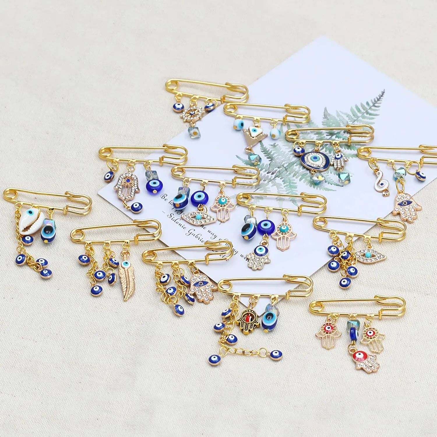 Turkey Evil Eye Rhinestone Charm Blue Lucky Eyeball Hands Brooch Pins Jewelry for Good Luck