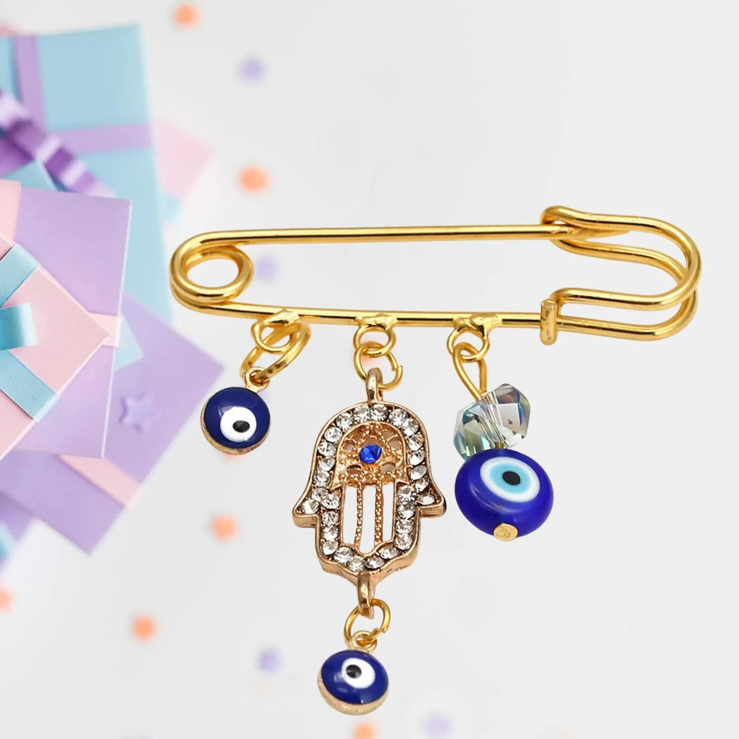 Turkey Evil Eye Rhinestone Charm Blue Lucky Eyeball Hands Brooch Pins Jewelry for Good Luck