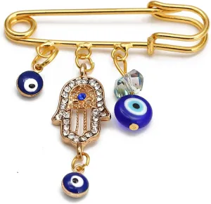 Turkey Evil Eye Rhinestone Charm Blue Lucky Eyeball Hands Brooch Pins Jewelry for Good Luck