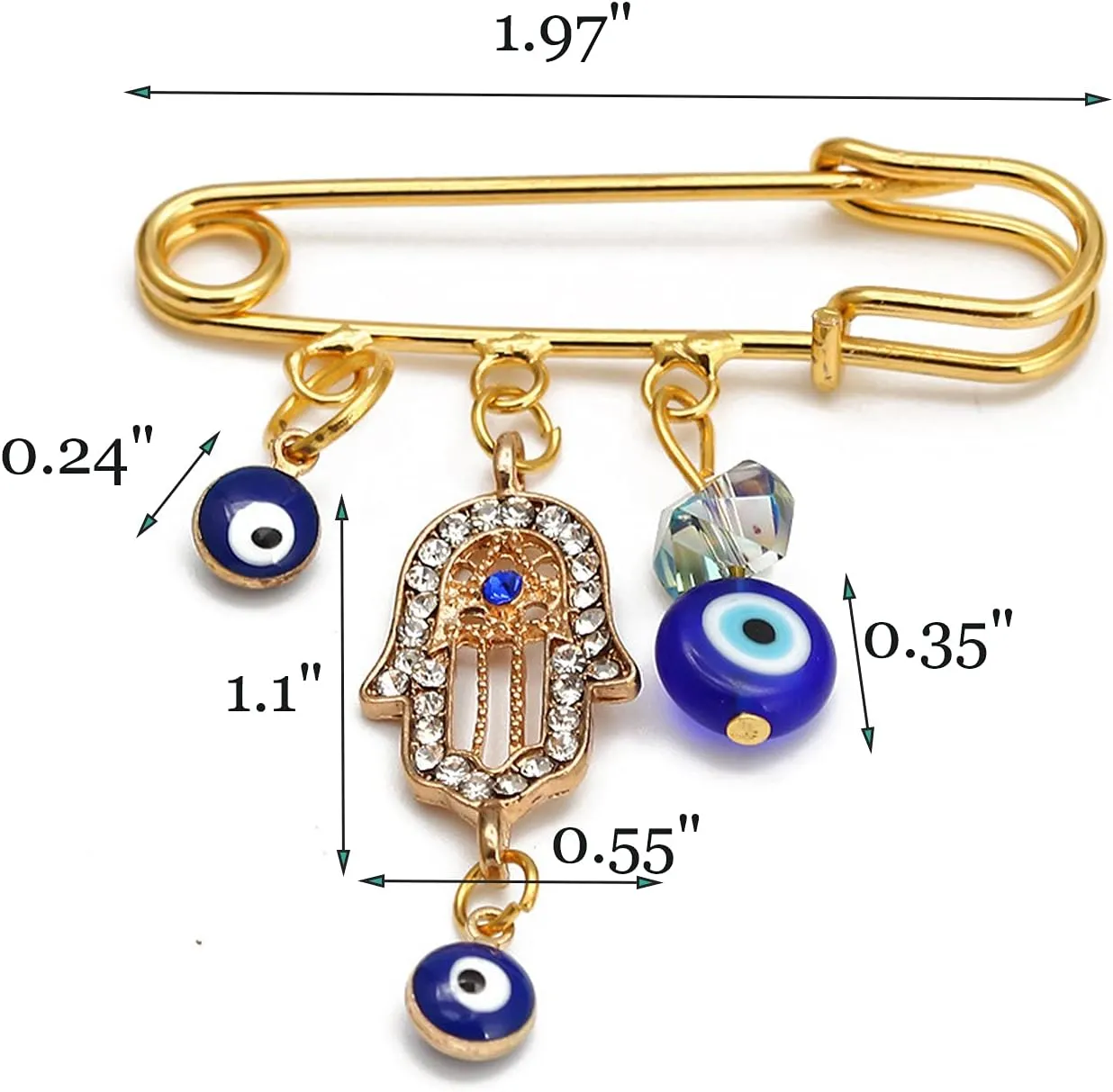 Turkey Evil Eye Rhinestone Charm Blue Lucky Eyeball Hands Brooch Pins Jewelry for Good Luck