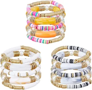 UNICRAFTALE 15Pcs 15 Styles Colorful Tube Bracelets Bamboo Bangle Bracelet Chunky Stackable Stretch Clay Beaded Bracelet Rainbow Polymer Clay Boho Bracelet Stylish Friendship Bracelets