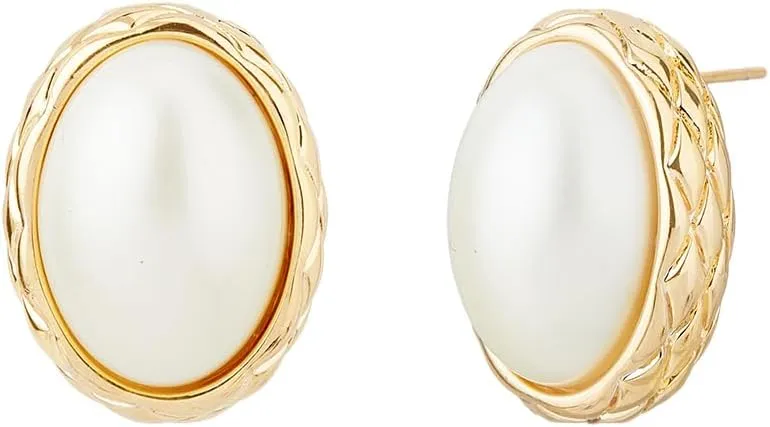 UNICRAFTALE White Pearl Stud Earrings Pearl Ear Studs Gold Plated Oval Stud Earrings Imitation Pearl Earrings Classic Elegant Studs Earrings Jewelry for Women Teen