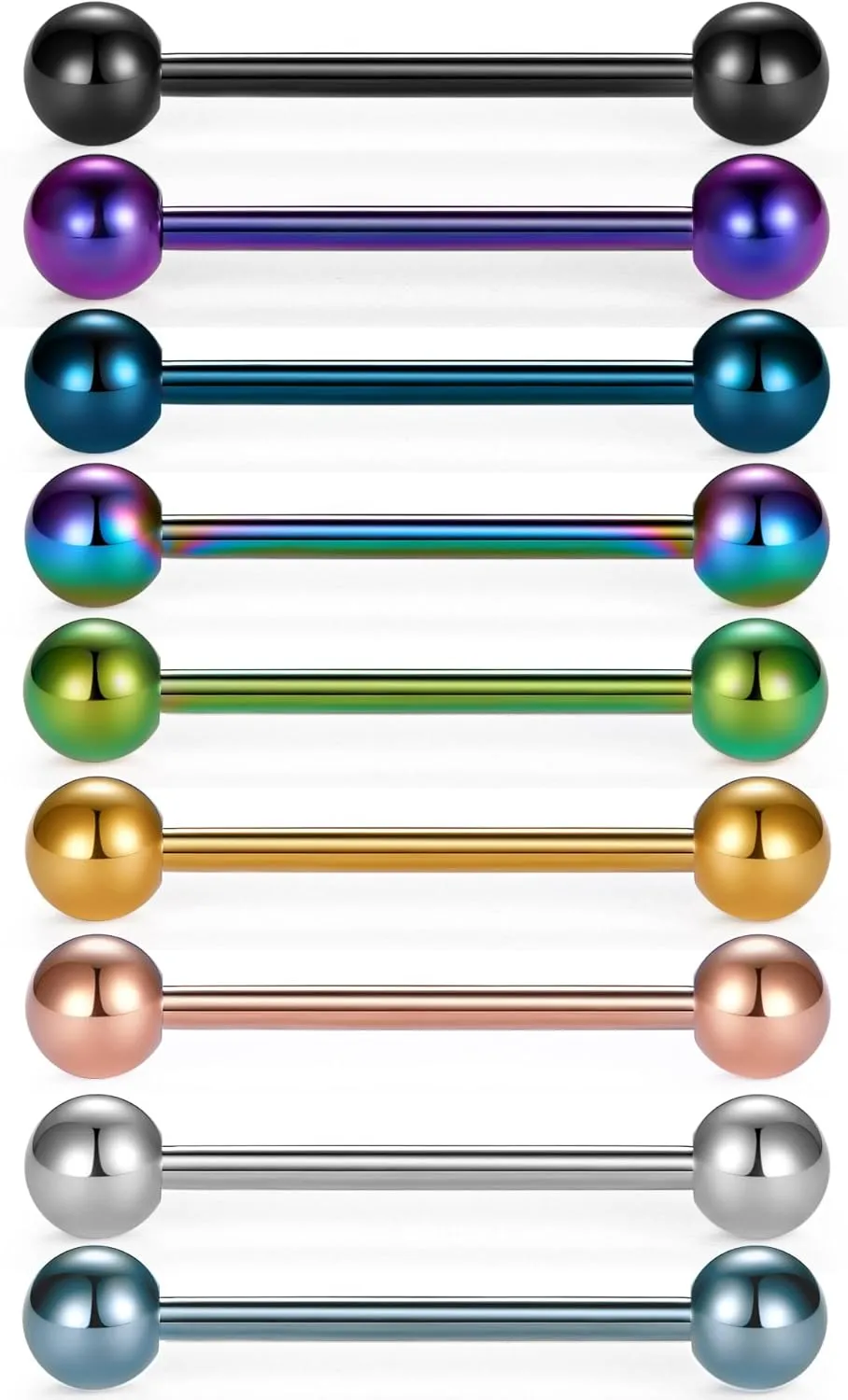 VCMART 12mm-18mm 14G Tongue Rings Nipple Straight Barbells Surgical Steel Body Piercing Jewelry
