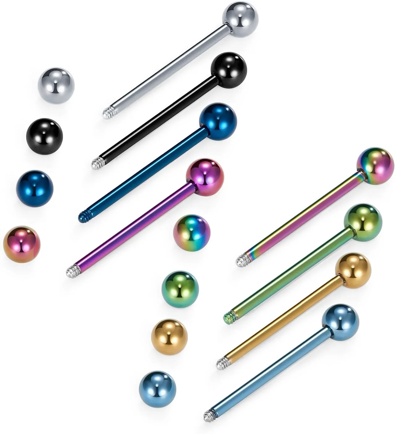 VCMART 12mm-18mm 14G Tongue Rings Nipple Straight Barbells Surgical Steel Body Piercing Jewelry