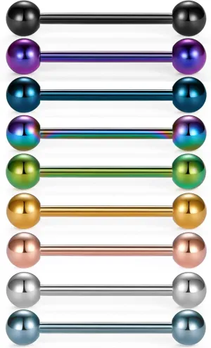 VCMART 12mm-18mm 14G Tongue Rings Nipple Straight Barbells Surgical Steel Body Piercing Jewelry