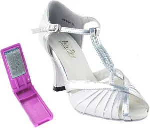 Very Fine Ballroom Latin Tango Salsa Dance Shoes for Women - 2707-2.5 Inch Heel and Foldable Dance Shoe Brush Bundle - White Satin - Size - 9.5