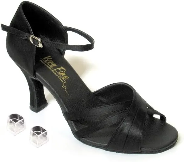 Very Fine Ladies Women Ballroom Dance Shoes EK6030 Black Satin 2.5" Heel (5.5M)