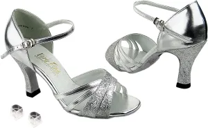 Very Fine Ladies Women Ballroom Dance Shoes EK6030 Silver Stardust & Silver Leather 2.5" Heel (5M)