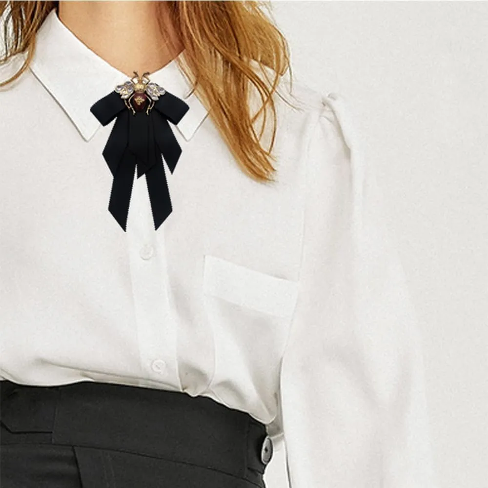 Vintage alloy black bow Bee Brooch preppy ribbon bow tie for men and women