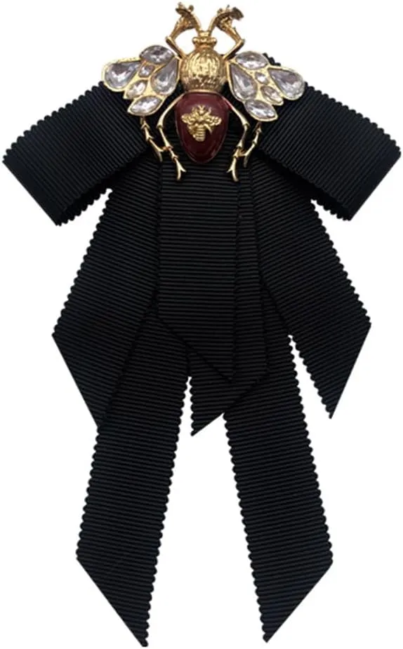 Vintage alloy black bow Bee Brooch preppy ribbon bow tie for men and women
