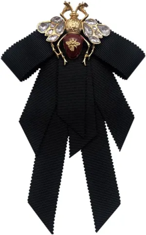 Vintage alloy black bow Bee Brooch preppy ribbon bow tie for men and women