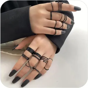 Vintage Black Knuckle Rings Set, Boho Butterfly Snake Stackable Finger Rings for Women, Silver Gold Midi Rings Pack
