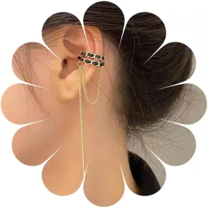 Vintage Circle Chain Ear Cuff Earring Long Chain Ear Clip Earring Gold Tassel Chain Drop Earrings Cartilage Cuff Wrap Earrings Jewelry for Women