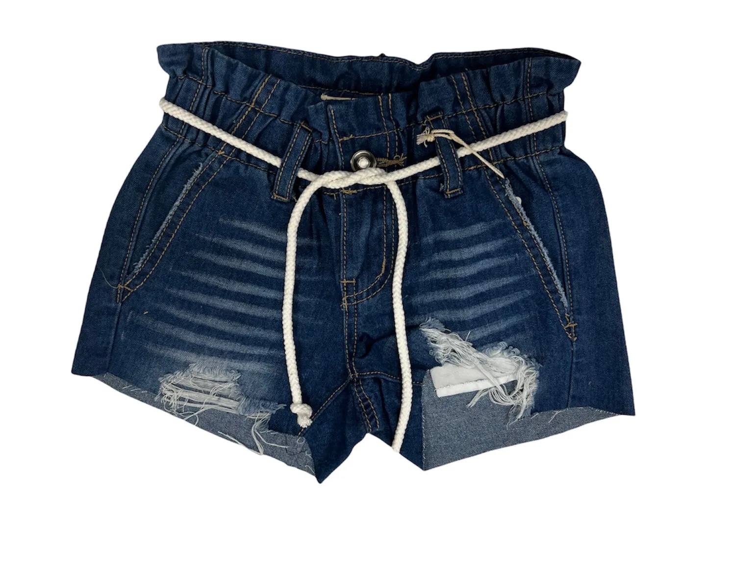Vintage Havana Girls Medium Denim Distressed Paperbag Shorts