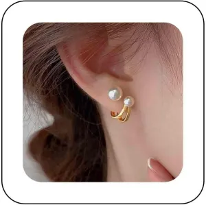 Vintage Pearl Gold Alloy Stud Earring Ear Jacket Cuff Climbers Boho/Vintage Pearl Front Back Earrings Double Pearl Wrap Stud Earrings Jewelry for Women