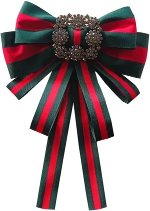 Vintage striped rhinestone Bow Blouse Embellishment Neckline Women's blouse bow tie corsage accessoriesmulticolour