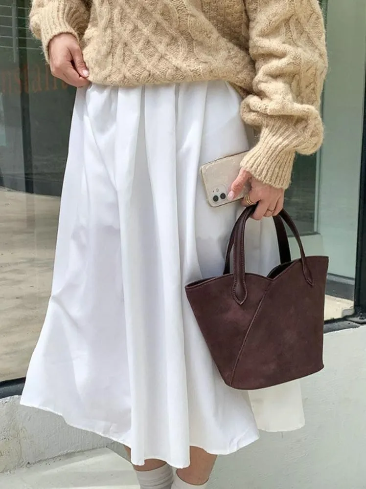 Vintage Suede Handbag for Women Mini Bucket Purse Causal Shoulder Bag College Office Tote Bag Suede Top Handle Purse 2024