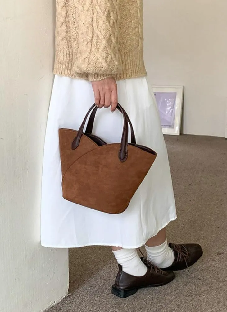 Vintage Suede Handbag for Women Mini Bucket Purse Causal Shoulder Bag College Office Tote Bag Suede Top Handle Purse 2024