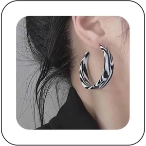 Vintage Zebra Print Hoop Earrings Acrylic C Shaped Hoop Drop Earrings Acrylic Black White Hoop Earrings Mottled Open Hoop Studs Earrings Jewelry for Women