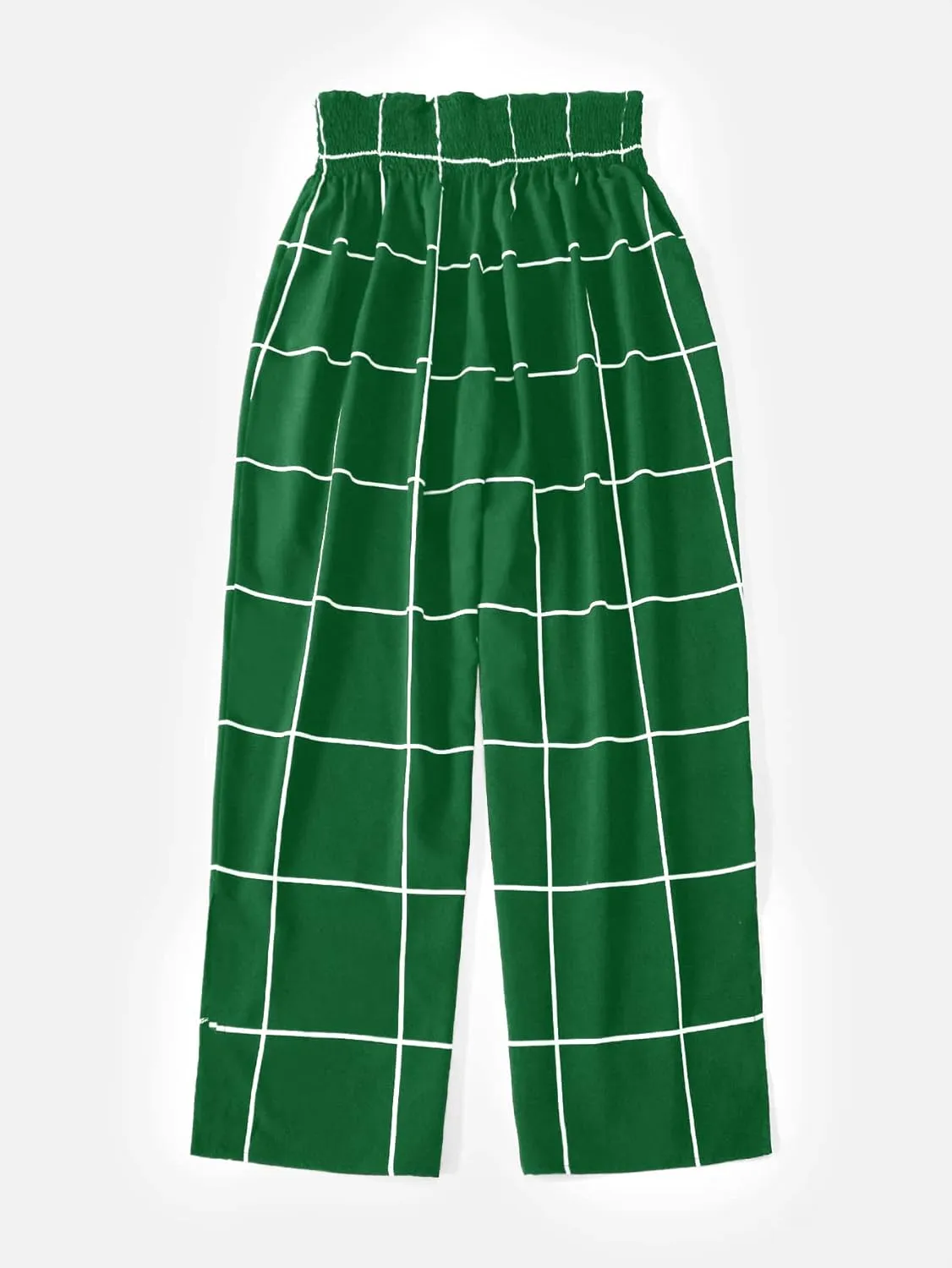 WDIRARA Women's Plus Size Plaid Split Side Tie Front Wide Leg Casual Pants