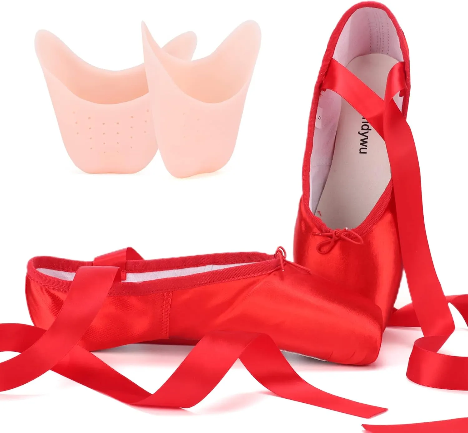 WENDYWU Professional Ballet Pointe Shoe for Kids Girl and Ladies Pink PU Soled Ballet Pointe Dance Shoes with Toe Pads