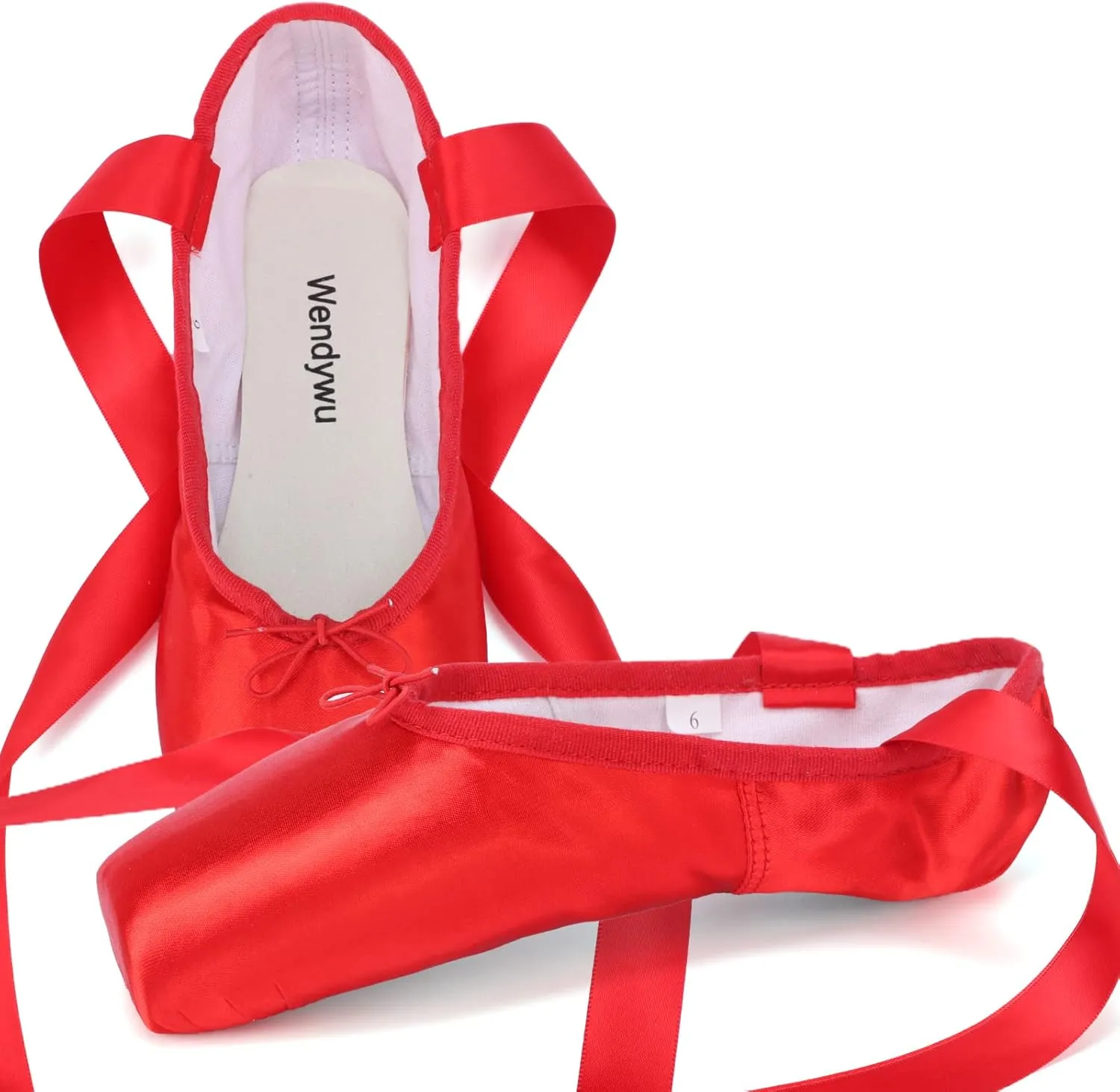 WENDYWU Professional Ballet Pointe Shoe for Kids Girl and Ladies Pink PU Soled Ballet Pointe Dance Shoes with Toe Pads