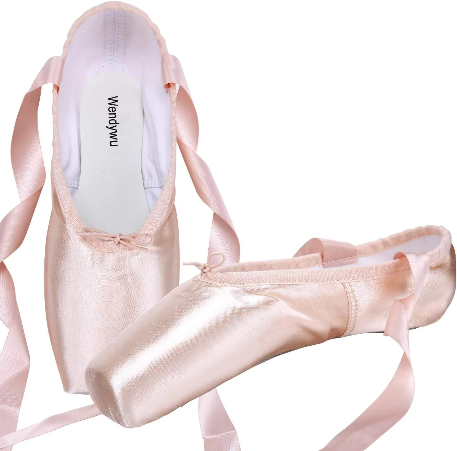 WENDYWU Professional Ballet Pointe Shoe for Kids Girl and Ladies Pink PU Soled Ballet Pointe Dance Shoes with Toe Pads