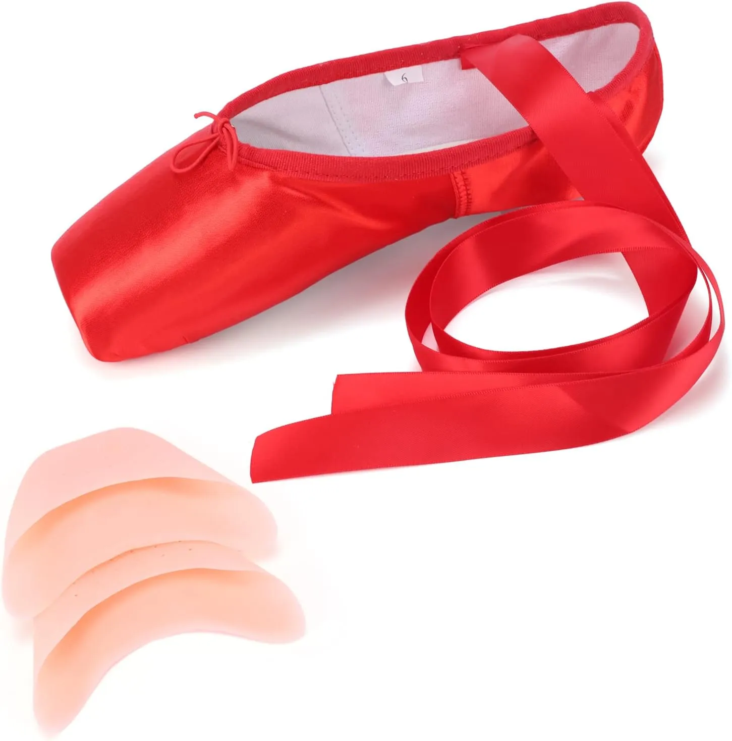 WENDYWU Professional Ballet Pointe Shoe for Kids Girl and Ladies Pink PU Soled Ballet Pointe Dance Shoes with Toe Pads