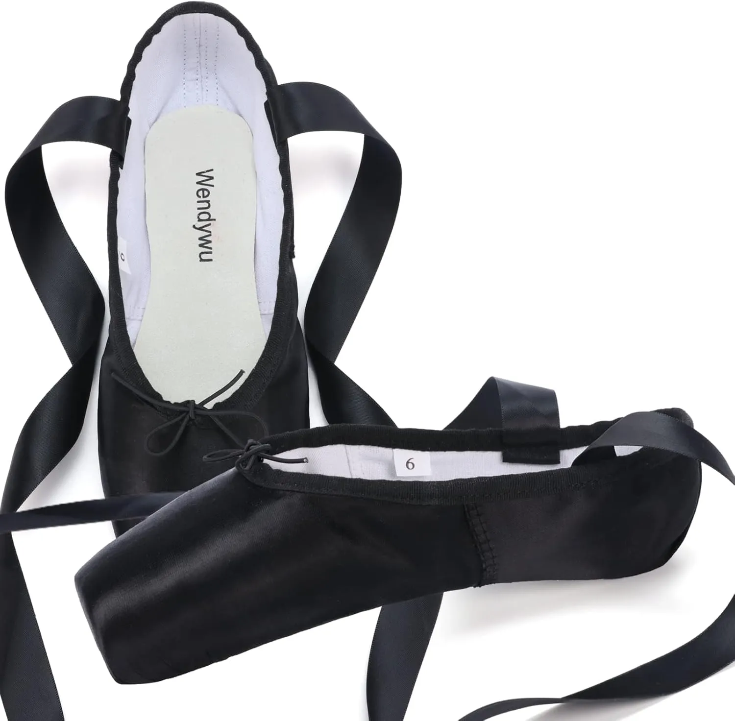 WENDYWU Professional Ballet Pointe Shoe for Kids Girl and Ladies Pink PU Soled Ballet Pointe Dance Shoes with Toe Pads