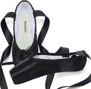 WENDYWU Professional Ballet Pointe Shoe for Kids Girl and Ladies Pink PU Soled Ballet Pointe Dance Shoes with Toe Pads