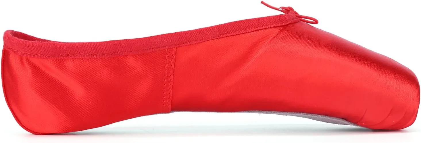 WENDYWU Professional Ballet Pointe Shoe for Kids Girl and Ladies Pink PU Soled Ballet Pointe Dance Shoes with Toe Pads