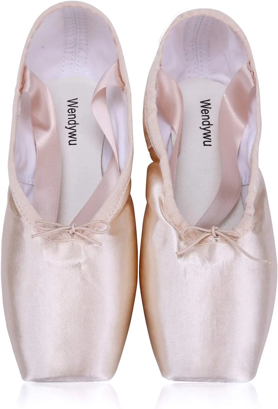 WENDYWU Professional Ballet Pointe Shoe for Kids Girl and Ladies Pink PU Soled Ballet Pointe Dance Shoes with Toe Pads