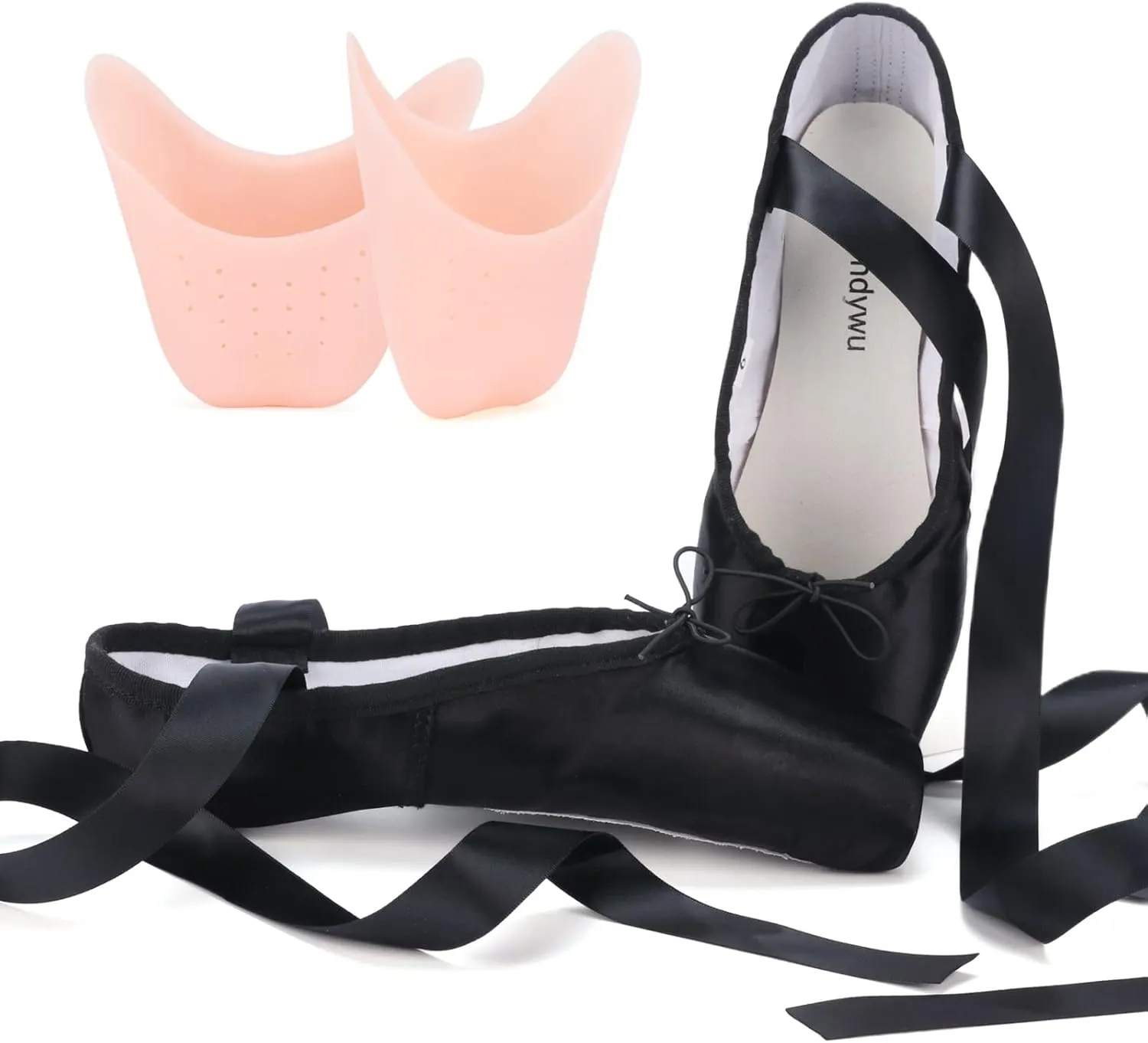 WENDYWU Professional Ballet Pointe Shoe for Kids Girl and Ladies Pink PU Soled Ballet Pointe Dance Shoes with Toe Pads